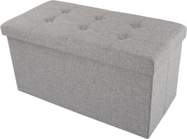 Comfortable Home Storage Bench Ottoman Large Folding Tufted Foot Rest, Grey. - £32.63 GBP
