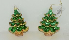 Ganz Midwest Gift MX177849 Glass Christmas Tree Shape Ornaments set of 2 image 1