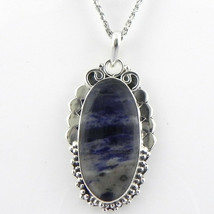 925 Sterling Silver Sodalite Handmade Necklace 18&quot; Chain Festive Gift PS-1770 - £25.83 GBP