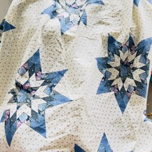 Vintage Star Floral Quilting Material sewing Blue Pink Tablecloth 74x87in - £17.45 GBP