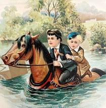 George Dewey First Cruise As Child On Horseback 1899 Victorian Lithograph DWV7A - £79.91 GBP