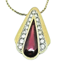 Monet Womens Faux Ruby Red Rhinestone Teardrop Pendant 16&quot; Chain Necklac... - $15.46
