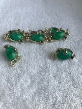 Vintage 3 piece bracelet clip earrings green purple stone silver tone matching - £14.81 GBP