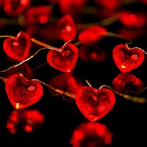 10Ft 30 Leds Red Heart Lights Valentines Day Decor, Heart String Lights Battery  - £22.49 GBP