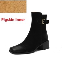 Square Heel 5 cm Ankle Boots Retro Style Winter Shoes Woman Square Toe Cowhide V - £128.38 GBP