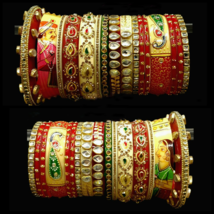 Rajwadi Wedding Dulhan Indian Style Kundan Chura Bangle Bridal Set Acrylic Gold - £168.89 GBP