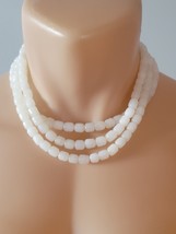 Vintage Sterling Silver 3 Strand Choker Milky White Quartz Beads  Antiqu... - £50.39 GBP