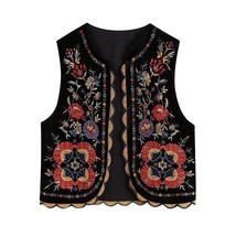 Zevity Women Vintage Sequins Flower Embroidery Vest Jacket Ladies National Style - £23.02 GBP