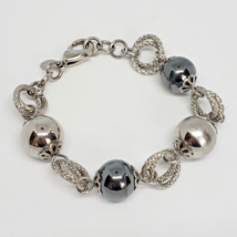 Signed SIMONA COLLINI ITALY Women&#39;s Stainless Steel Hematite Bead Bracel... - $24.95