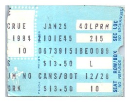 Mötley Crüe Concert Ticket Stub January 25 1984 Uniondale New York - $34.64