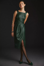  New Anthropologie Twist-Front Faux Leather Dress $170 SIZE 6 Green  - £93.50 GBP