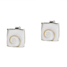 5mm Square Swirl Shiva Shell .925 Silver Stud Earrings - £11.68 GBP