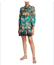 Alice + Olivia Womens Merrilee Flounce Dress Green Floral Mini Long Sleeve S New - £158.56 GBP