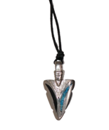 Turquoise and Onyx Inlaid Arrow Head Pendant Necklace - £23.58 GBP
