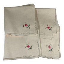 VTG Lot 4 Cloth Luncheon Napkins 10” X 10” White With  A Cross stitch Pi... - £22.04 GBP