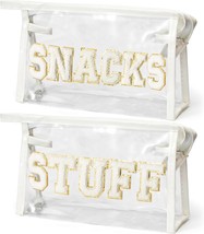 Preppy Patch Cosmetic Bag 2P Summer Large SNACKS STUFF Chenille Varsity Clear To - £23.96 GBP