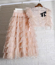 Baby-pink Layered Sequin Skirt Outfit Sequin Party Midi Skirt Outfit Custom Size image 7