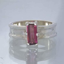 Red Purple Rhodolite Garnet Rectangle 925 Silver Ring Size 7.5 Unisex Design 166 - £75.64 GBP