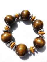 Chunky Dark Brown Balls And Medium Brown Wood Spacer Beads Stretch Bracelet - £3.92 GBP