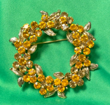 Karu Arke Inc Orange Yellow Amber Rhinestone Brooch Pin - $48.50