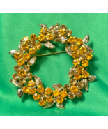 Karu Arke Inc Orange Yellow Amber Rhinestone Brooch Pin - $48.50