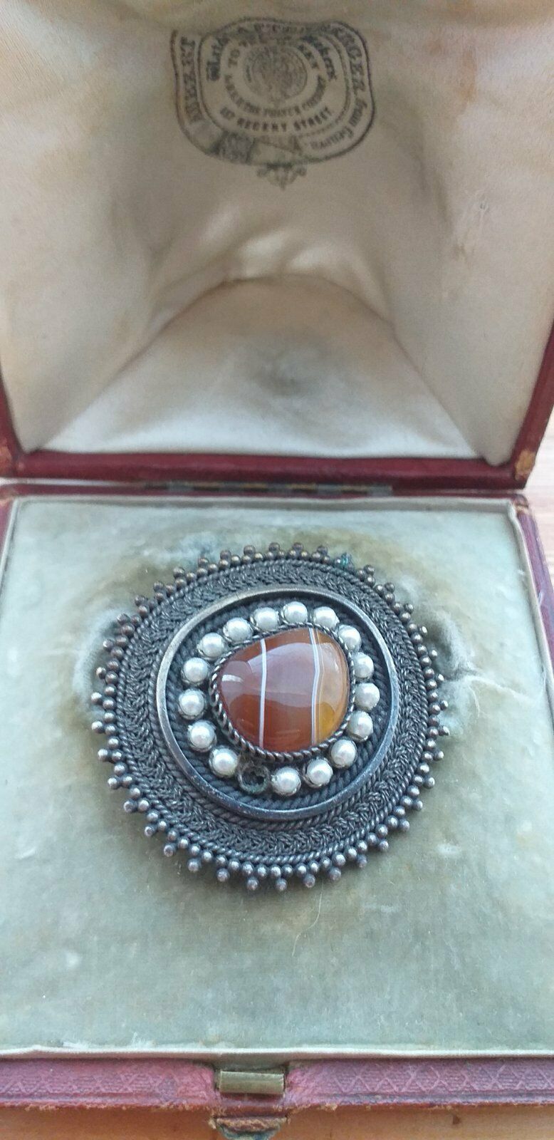 Vintage Sterling Silver 925 &amp; Banded Agate Israel Brooch Pin - $58.56