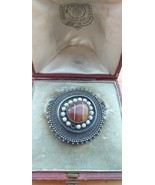 Vintage Sterling Silver 925 &amp; Banded Agate Israel Brooch Pin - $80.34 CAD