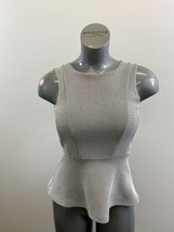 H&amp;M Women&#39;s Sleeveless Peplum Top Size XS Gray Patterned Back Zip Polyes... - £10.69 GBP