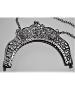 Antique Art Nouveau German Silver Purse Handle Frame &amp; Chain Lady Face F... - £207.79 GBP