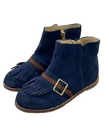 Janie And Jack Kids Navy Blue Suede Fringe Ankle Boots With Zipper &amp; Buc... - $52.62 CAD