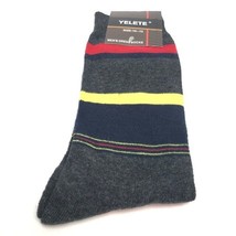 Yelete Men&#39;s Socks Striped Charcoal Red Blue Yellow Size 10 - 13 - £5.59 GBP