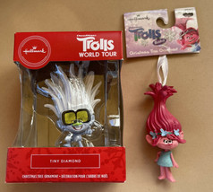 Dreamworks Hallmark Holiday Trolls Poppy &amp; Tiny Diamond Christmas Ornaments New - £21.57 GBP