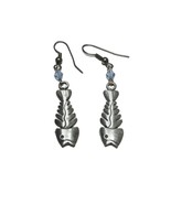 Silver Fishbone Drop Dangle Hook Earrings - $184.53 MXN