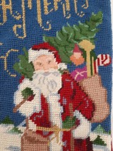 Wintex 21&quot; Wool &amp; Velvet Needlepoint A Merry Christmas Stocking Santa w/ Toy Bag - £19.74 GBP