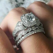 Jewelry Gift Gorgeous Round Cut White Diamond White Gold Finish Wedding Ring Set - £88.24 GBP