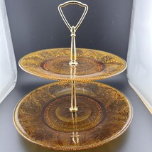 Vintage Tiara Amber Sandwich Glass 2 Tier Tray - £14.81 GBP