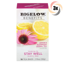 3x Boxes Bigelow Stay Well Lemon &amp; Echinacea Herbal Tea | 18 Bags Each | 1.15oz - £15.62 GBP