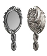 Alchemy Gothic Resting Antiqued Silver Dragon Hand Mirror Scales Wing Ta... - £25.12 GBP
