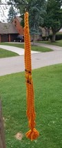 Vintage Handmade Macrame Plant Hanger Pot Holder 49&#39;&#39; Chunky Beads Orange Thick - $37.21