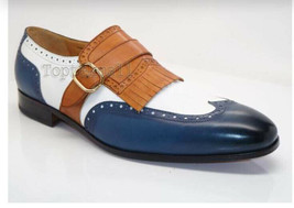 Handmade Men&#39;s Leather Single Monk Strap Multi Colored Formal Stylish Shoes-916  - £149.91 GBP