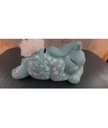 Blue Ceramic Napping Bunny Bank With Yarn Tail - $4.00