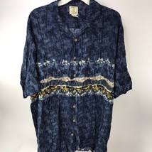 Vintage 90s Shirt Morro Bay blue floral Hawaiian button front Mens LT oversize - £13.21 GBP