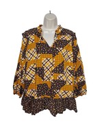 Cato Blouse Top Plus Size 18/20W Brown Gold White Floral Geometric Ruffles - $20.09
