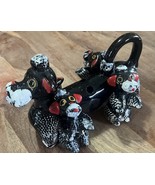 VTG MID CENTURY BLACK REDWARE POODLE WITH 4 PUPPIES CERAMIC SHAKER SET J... - $29.20