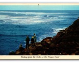 Fishing Off Rocks on Oregon Coast Highway Oregon OR UNP Linen Postcard Z8 - $2.92