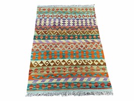 3x4 Colorful Striped Kilim Rug Flatweave Multicolor Kilim 3 x 4 Small Ki... - $151.42