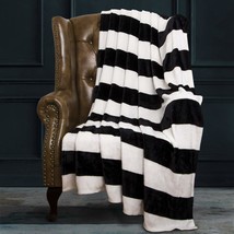 Flannel Throw Blanket, Super Soft With Black And White Stripe (51&quot;X68&quot;) - £28.76 GBP