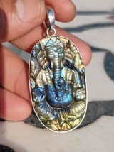 Lord Ganesha Labradorite Gemstone Carving Cabochon Pendant Antique Handicraft - £166.18 GBP