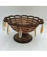 Vintage Metal Wire Beaded Fruit Bowl Pedestal Basket Amber Brown Glass B... - $690.73 MXN