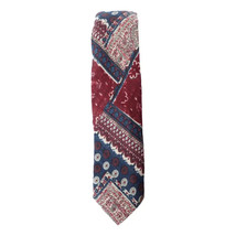 ORIGINAL PENGUIN Blue Red Pershing Abstract Patchwork Cotton Woven Slim Tie - £15.97 GBP